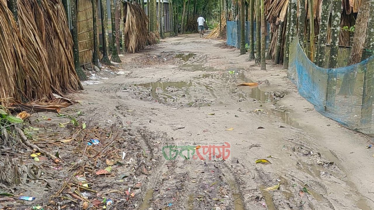 ভুরুঙ্গামারীর শিলখুরিতে বৃষ্টিতে রাস্তা নাজেহাল, দুর্ভোগে মানুষ