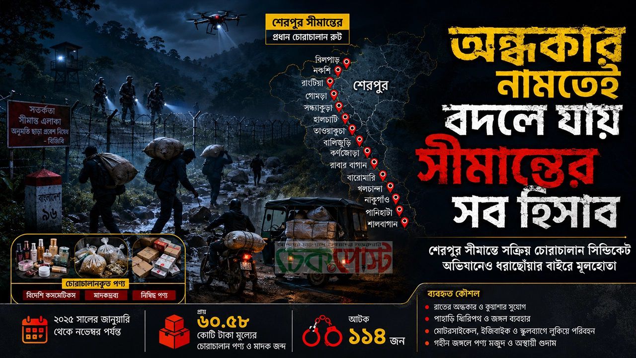 শেরপুর সীমান্তে অন্ধকার বাণিজ্য, সক্রিয় চোরাচালান সিন্ডিকেট
