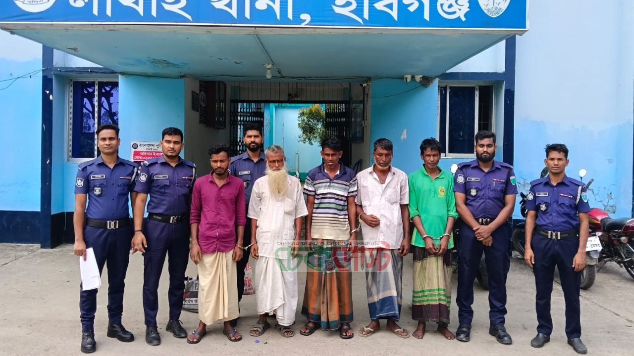লাখাইয়ে পুলিশের সাড়াশি অভিযান, ইয়াবা কারবারিসহ গ্রেপ্তার ৫