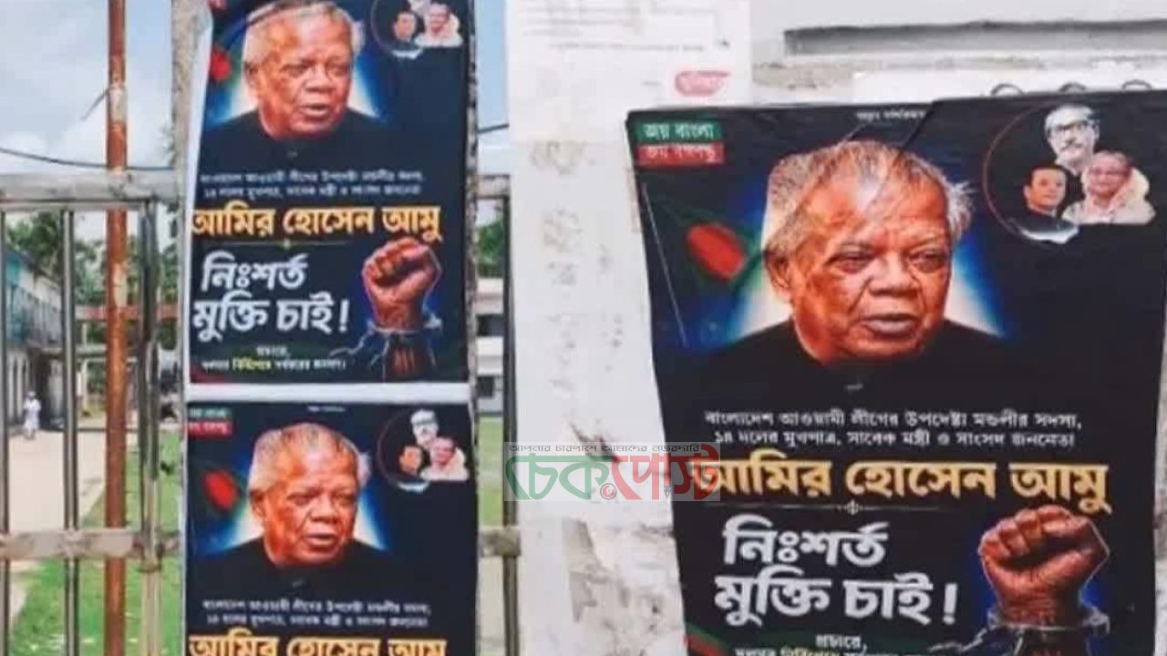 আমির হোসেন আমুর মুক্তি চেয়ে ঝালকাঠিতে পোস্টার