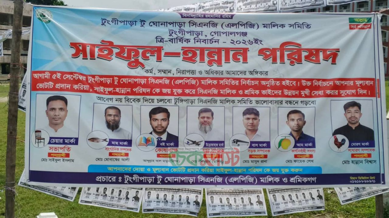 টুঙ্গিপাড়া-ঘেনাপাড়া সিএনজি মালিক সমিতির নির্বাচনে সাইফুল-হান্নান পরিষদের জয়